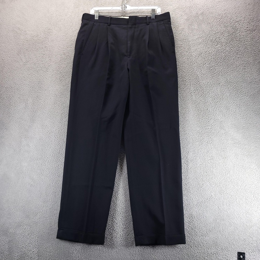 VTG Brooks Brothers Pants 33x30 Black Wool Pleated Cuffed Trousers Made in USA